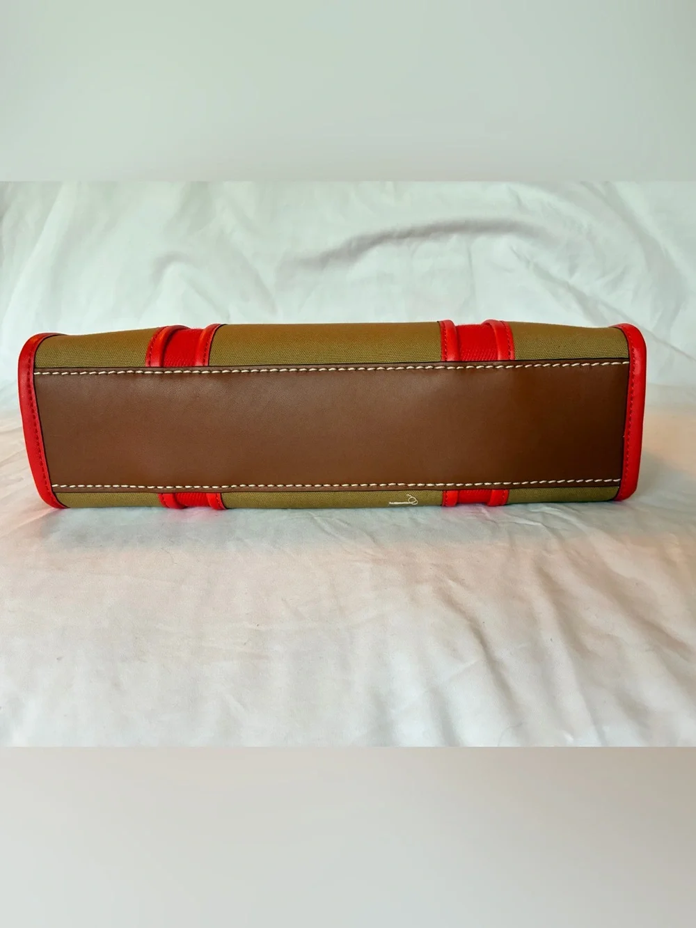 Tori Burch Tote Bag in Olive and Red with Logo Charm